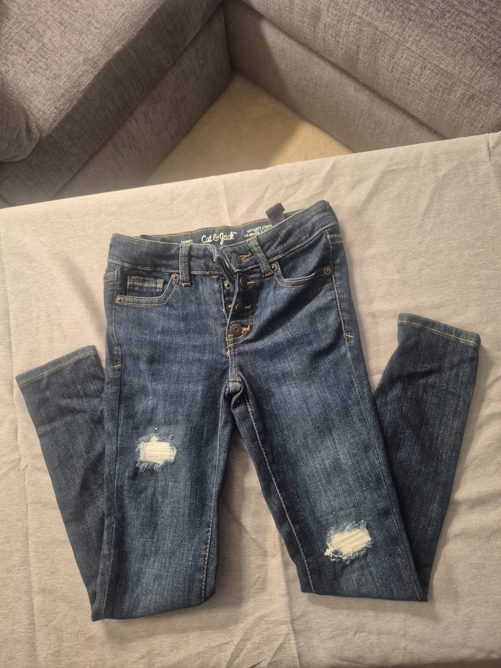 Cat & Jack Women's Distressed Mid-Rise Dark Blue Jeans